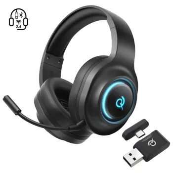 QCY Heroad V200 Tri-Mode Gaming Headset ar 7.1 telpisko skaņu, 240h akumulatoru, noņemamu mikrofonu - Melns