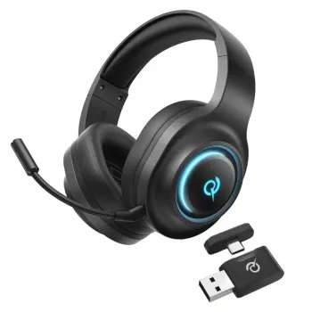 QCY Heroad V200 Tri-Mode Gaming Headset ar 7.1 telpisko skaņu, 240h akumulatoru, noņemamu mikrofonu - Melns