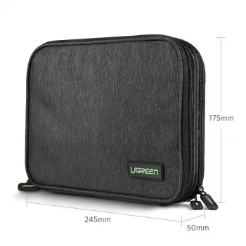 UGREEN Electronic Organizer Case for Hard Drive HDD SSD Phone Cables Accessories 24.5 x 17.5 x 5 cm Gray (50147 LP149)