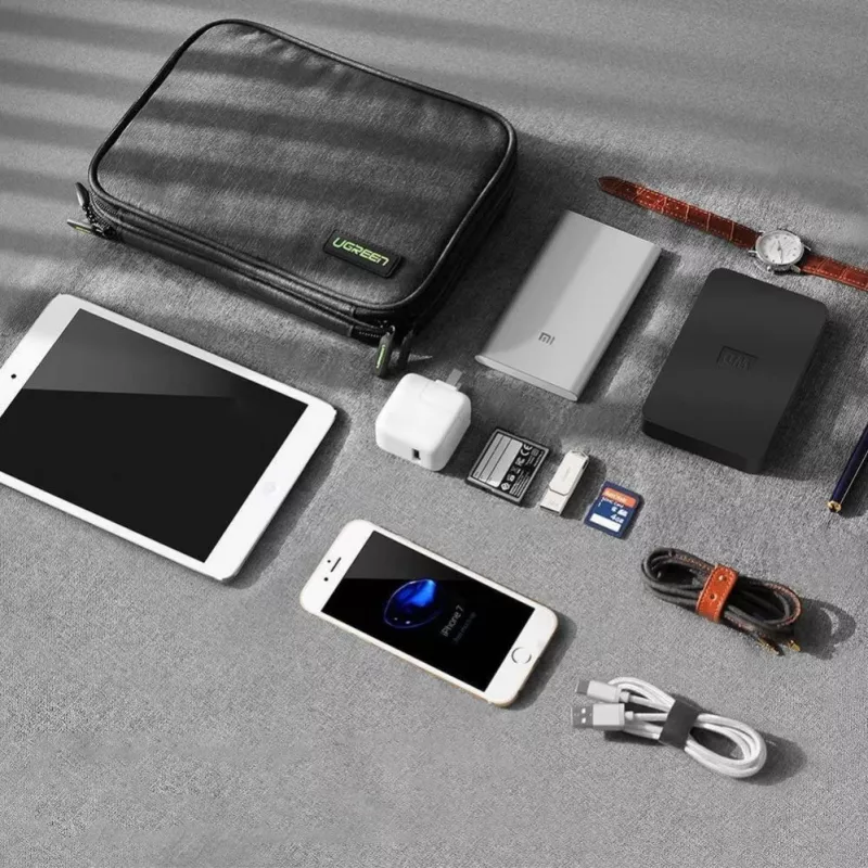 UGREEN Electronic Organizer Case for Hard Drive HDD SSD Phone Cables Accessories 24.5 x 17.5 x 5 cm Gray (50147 LP149)