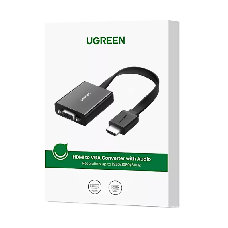 UGREEN HDMI uz VGA adapteris MM103, 25cm, Melns
