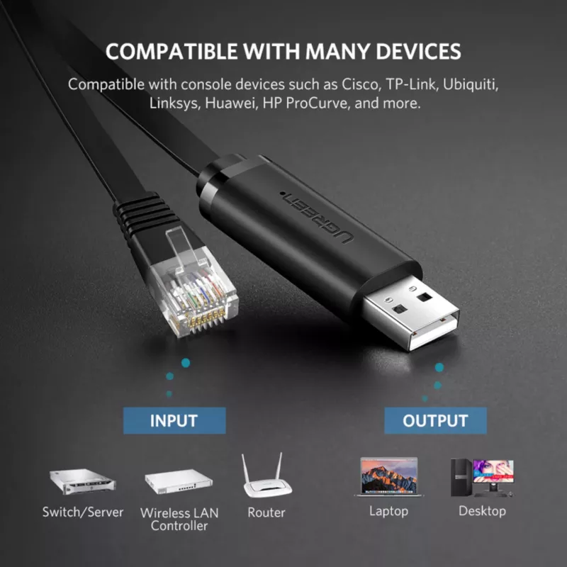 UGREEN CM204 USB to RJ45 Console Cable 1.5m Black