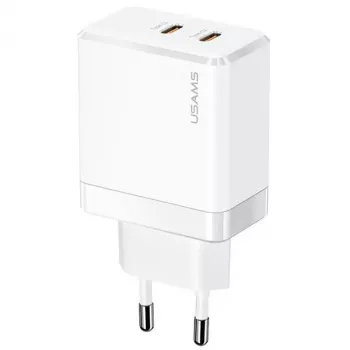 USAMS T54 GaN 40W 2xUSB-C PD ātrās uzlādes sienas lādētājs balts CC172TC02 (US-CC172)