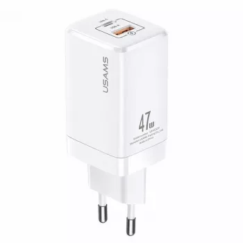 USAMS T41 GaN 47W USB-C + USB-A ātrais lādētājs (Balts) CC137TC02