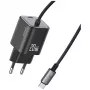 USAMS 20W GaN ātrais lādētājs ar USB-C kabeli, melns