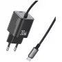USAMS 30W GaN ātrais lādētājs ar USB-C kabeli (melns, EU kontaktdakša)