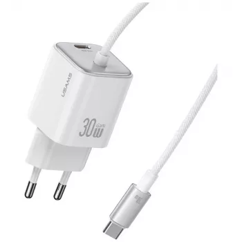 USAMS 30W GaN ātrais lādētājs ar USB-C kabeli (melns)