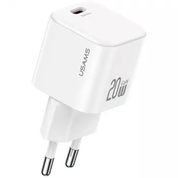 USAMS 20W USB-C PD sienas lādētājs ar Lightning kabeli (1m) - Balts