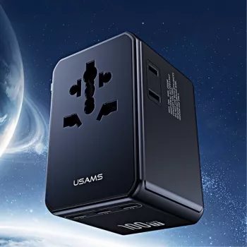USAMS Universal Travel Charger T72 65W GaN 4-in-1 US/AU/EU/UK Black