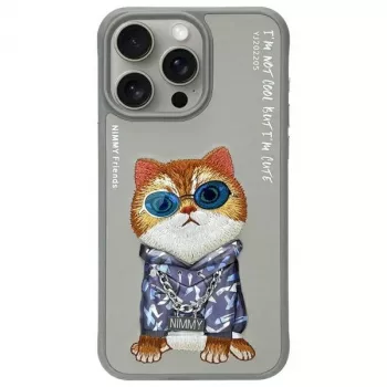 Nimmy Aizmugures vāciņš Apple iPhone 15 Pro 6.1 inch Pelēks Glasses Cool Cat
