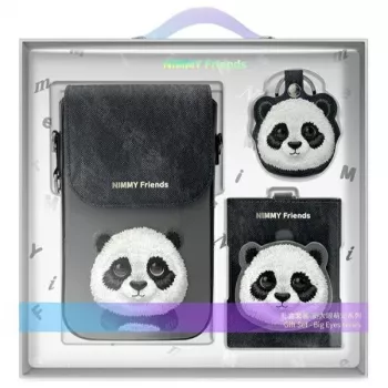 Nimmy 3-in-1 komplekts: telefona soma + maks + izsekotāja maciņš, melns, Big Eyed Pet 2.0 Panda