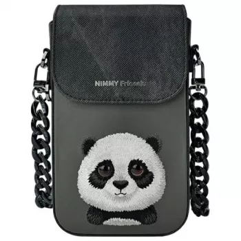 Nimmy 3-in-1 komplekts: telefona soma + maks + izsekotāja maciņš, melns, Big Eyed Pet 2.0 Panda