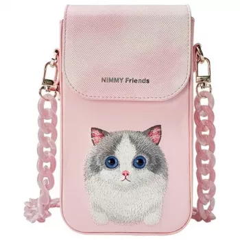 Nimmy 3-in-1 Phone Crossbody Bag, Wallet & Tracker Holder Set - Pink Big Eyed Pet 2.0 Cat