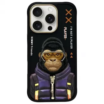 Nimmy Cool&Cute 2.0 Monkey Back Cover Apple iPhone 16 Pro, Melns, TPU