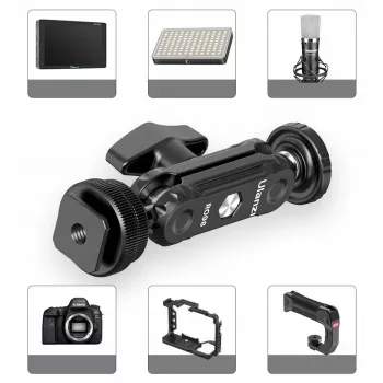 Ulanzi R098 Magic Arm dubultā lodveida galvas artikulējošā roka ar 1/4 inch skrūvi un aukstās kurpes stiprinājumu, melna