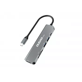 DUDAO A15H 6-in-1 USB-C Hub Docking Station ar HDMI, USB 3.0, USB 2.0, SD/TF karšu lasītāju, PD 100W - Space Gray