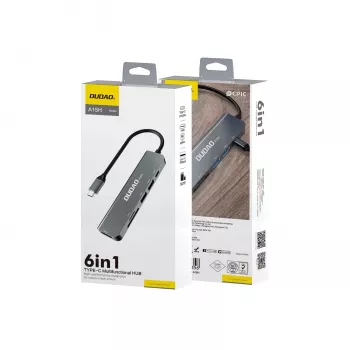 DUDAO A15H 6-in-1 USB-C Hub Docking Station ar HDMI, USB 3.0, USB 2.0, SD/TF karšu lasītāju, PD 100W - Space Gray