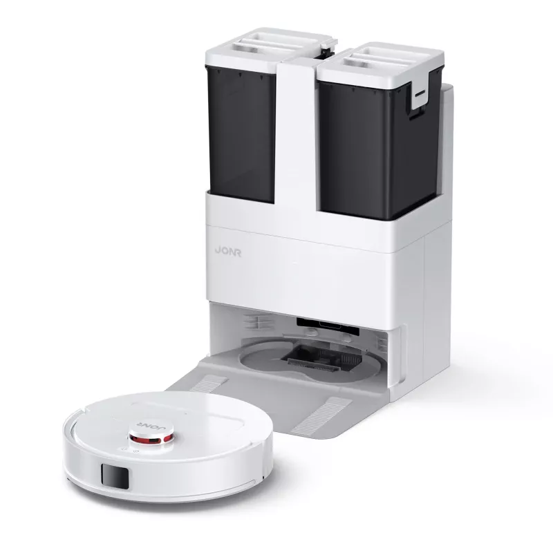 JONR T5 Lite robotu putekļsūcējs ar LiDAR navigāciju, 3000Pa sūkšanas jaudu, 2600mAh akumulatoru, 600ml putekļu tvertni, 250ml ūdens tvertni, mitro slaucīšanu, lietotnes un balss vadību, balts
