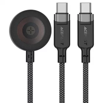 ACEFAST C6-11 3-in-1 USB-C uz 2x USB-C & Qi bezvadu uzlādes kabelis, 100W, 1,2m, Melns