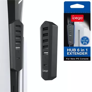 IPEGA USB/USB-C Hub PS5 Slim Melns