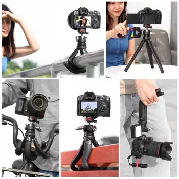 Ulanzi Claw Flexible Tripod Pro ar Cold Shoe un 3x 1/4 inch skrūvēm kamerai, viedtālrunim, darbības kamerai