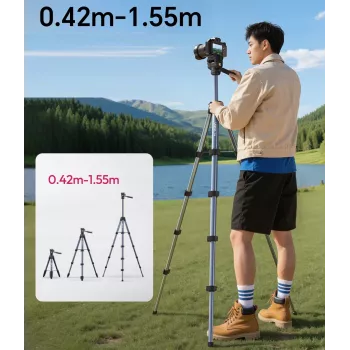 ULANZI TT39 155cm Alumīnija sakausējuma statīvs ar telefona turētāju DSLR, bezspoguļa kamerām un viedtālruņiem