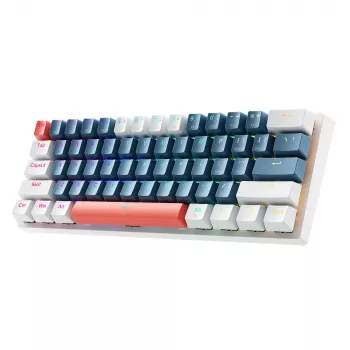 Machenike K500-B61 vadu mehāniskā spēļu tastatūra, 61 taustiņš, kompakta, brūnie slēdži, RGB fona apgaismojums, zili-balta