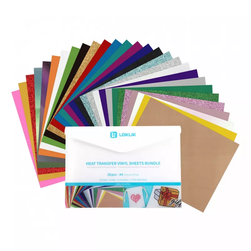 LOKLIK Plotter Foil Material Bundle (A4) - 10 Sheets Mixed Adhesive & Heat Transfer Vinyl