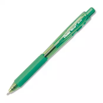 Pentel WOW! izvelkamā lodīšu pildspalva - zaļa tinte - 1,0 mm vidējs gals - caurspīdīgs korpuss ar zaļiem akcentiem