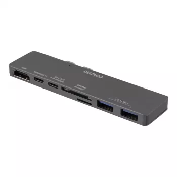 DELTACO USBC-1290 Thunderbolt 3 Docking Station - Sudraba - 40 Gbit/s - 4K Ultra HD