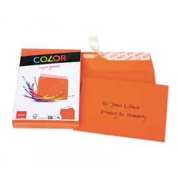 ELCO Color aploksne C6 (114 x 162 mm), bez lodziņa, pašlīmējoša, 100 g/m², oranža, 25 gab. (74634.82)