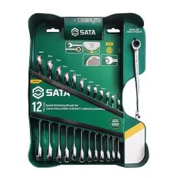 SATA 13-Daļu Dubultā Sprūdrata Kombinēto Uzgriežņu Atslēgu Komplekts ar X-Beam Dizainu, Metrisks, 8-21 mm, Hroma Vanādija Tērauds, Pūšanas Formēts Futrālis