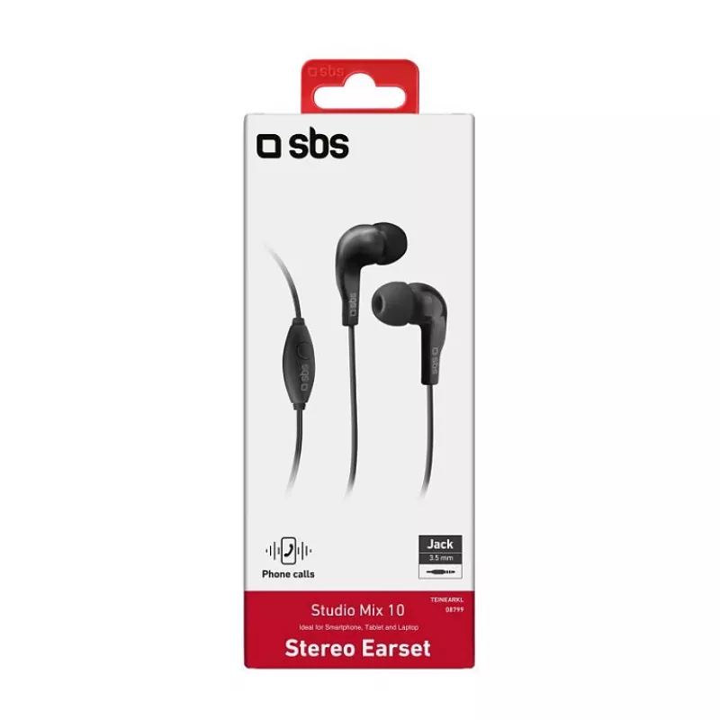 SBS TEINEARKL Iekšējās auss austiņas ar mikrofonu - Melna - Vadu - 1.2m kabelis - 3.5mm ligzda - Zvaniem un mūzikai