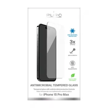PURO Anti-Bacterial Tempered Glass Screen Protector for Apple iPhone 15 Pro Max