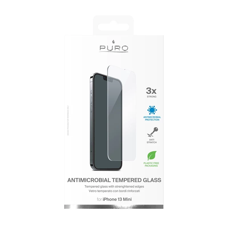 PURO Anti-Bacterial Tempered Glass Screen Protector for Apple iPhone 13 Mini