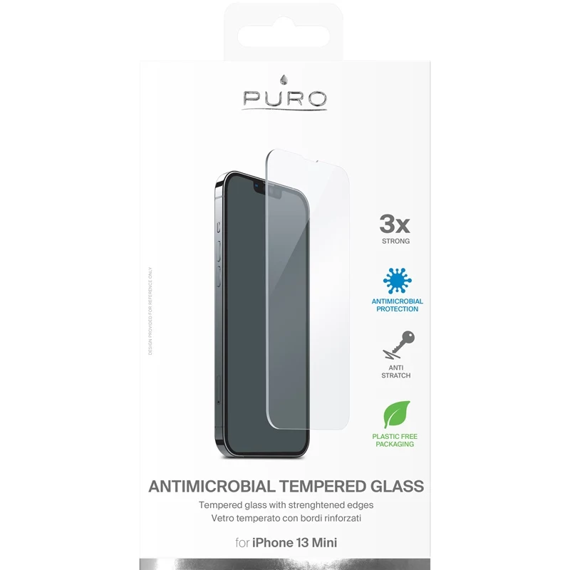 PURO Anti-Bacterial Tempered Glass Screen Protector for Apple iPhone 13 Mini