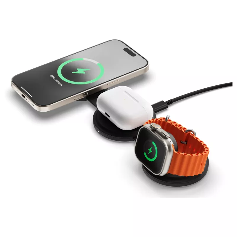 Satechi OntheGo 3-in-1 bezvadu lādētājs ar Qi2, melns, 15W, ST-QTG31K