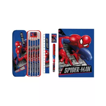 KIDS 11-in-1 Spider-Man School Stationery Set with Pencil Case, Colored Pencils, A5 Notebook, and More