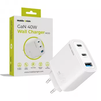 Mobile Origin 40W GaN Lādētājs MO13 Balts 1x USB-A + 2x USB-C