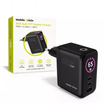 Mobile Origin 65W GaN Lādētājs PW20 2x USB-C + USB-A