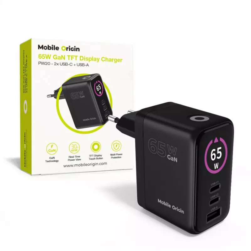 Mobile Origin 65W GaN Lādētājs PW20 2x USB-C + USB-A