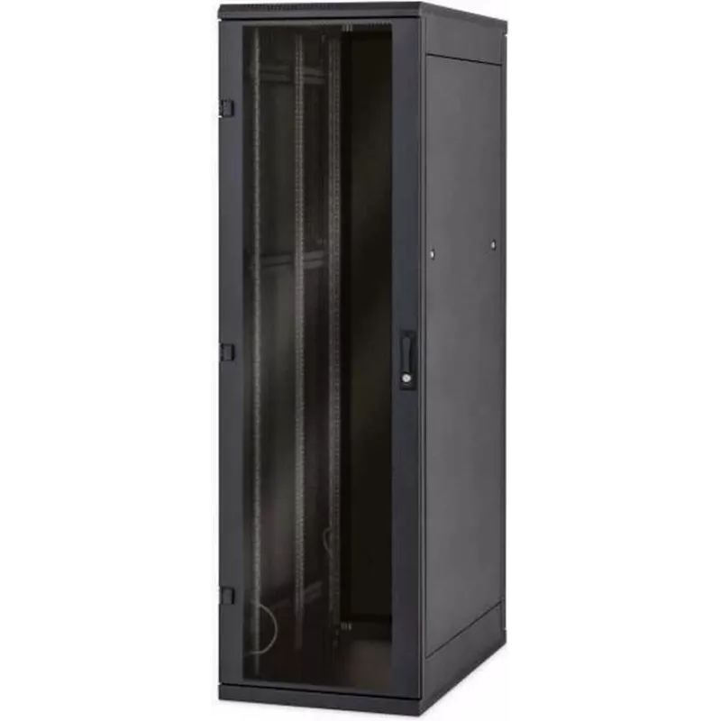 TRITON 19 collu grīdas skapis 18U 600x600mm Melns ar rūdīta stikla durvīm, kravnesība 800 kg