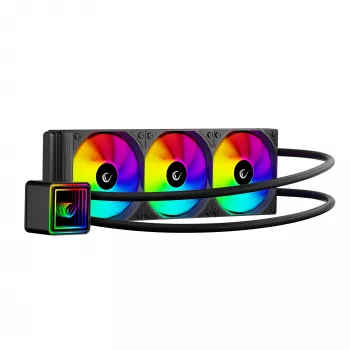 Rampage INFINITE V360 AIO šķidruma CPU dzesētājs 360mm ARGB, digitālais temperatūras displejs, melns