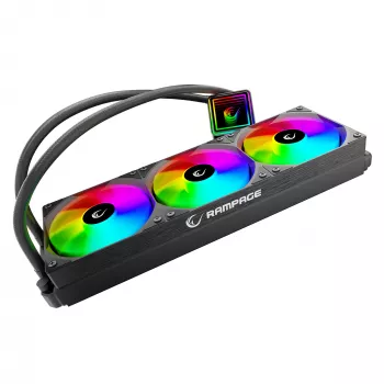 Rampage INFINITE V360 AIO šķidruma CPU dzesētājs 360mm ARGB, digitālais temperatūras displejs, melns