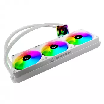 Rampage INFINITE V360 All-in-One šķidruma CPU dzesētājs 360mm ARGB, temperatūras displejs, balts