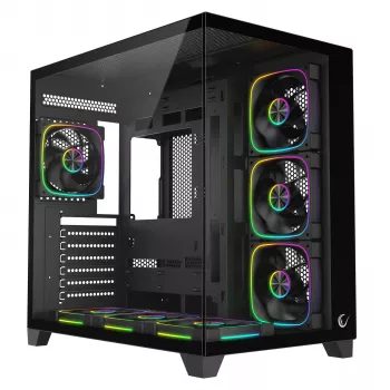 RAMPAGE SEALITE-BLACK Mid-Tower PC korpuss ar rūdītu stiklu, 7x ARGB PWM ventilatori, melns