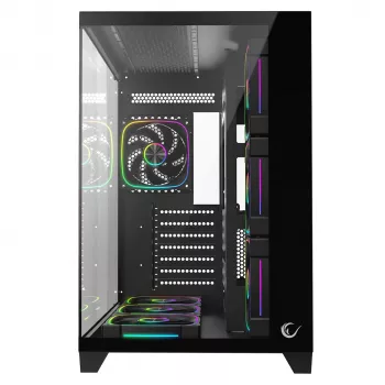 RAMPAGE SEALITE-BLACK Mid-Tower PC korpuss ar rūdītu stiklu, 7x ARGB PWM ventilatori, melns