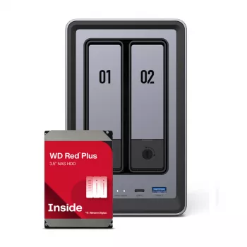 UGREEN DXP2800 2-Bay NAS ar 2x 4TB WD Red Plus, Intel N100, 8GB DDR5, 2.5GbE