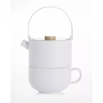 Bredemeijer Umea Tea-for-One komplekts balts ar bambusa vāku