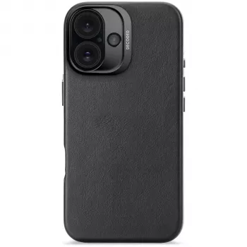 Decoded ādas aizmugures vāciņš Apple iPhone 16 — melns